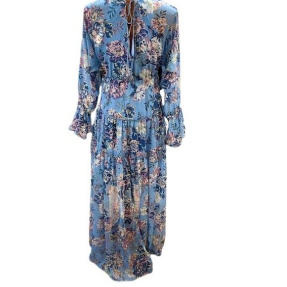 Steve Madden Blue Sol Floral Hi-Low Long Sleeve Maxi Dress โ Size Small โ NWT - Picture 7 of 10